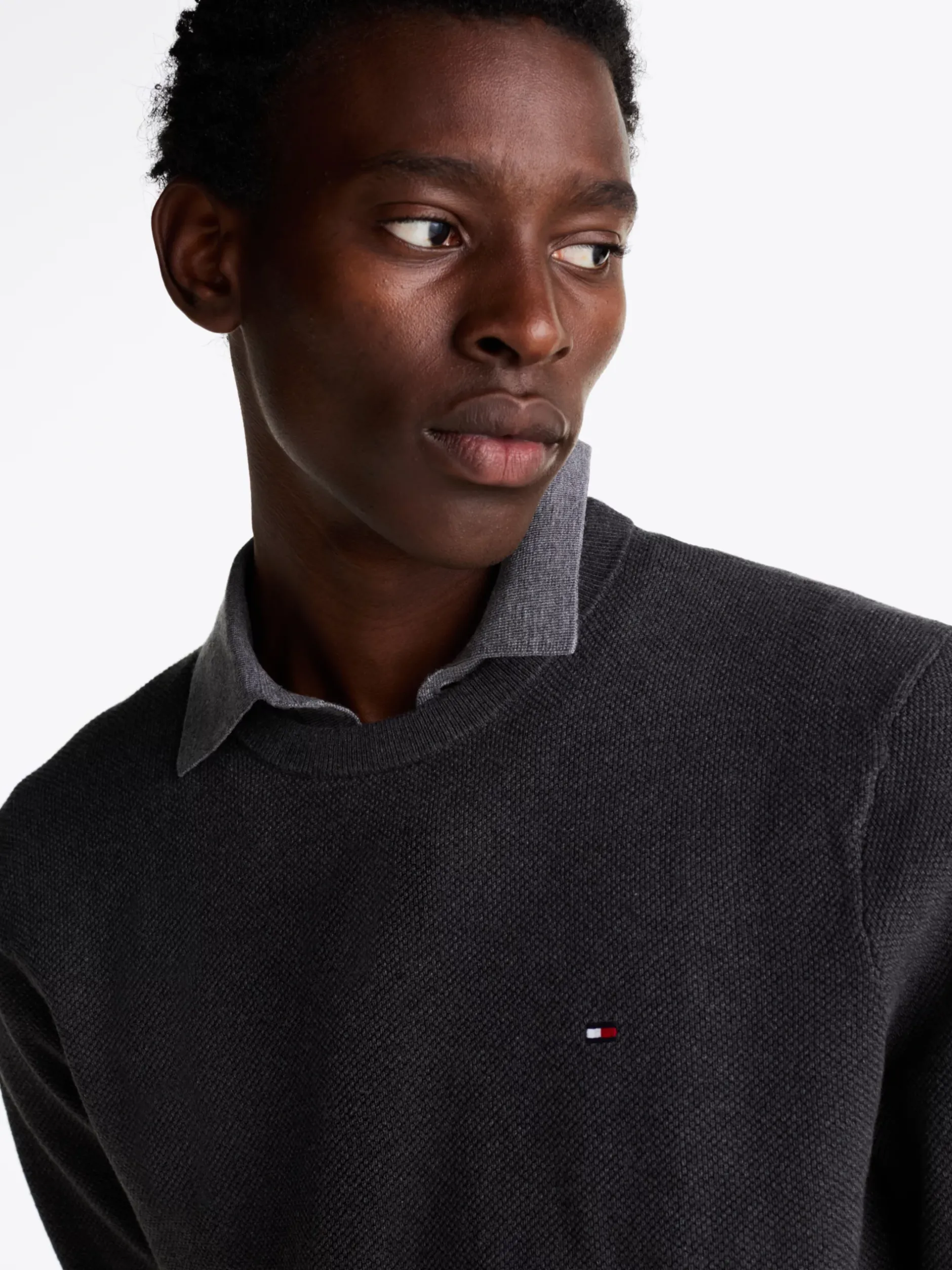Swetry Z Okrągłym Dekoltem|Swetry*Tommy Hilfiger Sweter Z Okrągłym Dekoltem Z Dzianiny Z Fakturą DARK GREY HEATHER