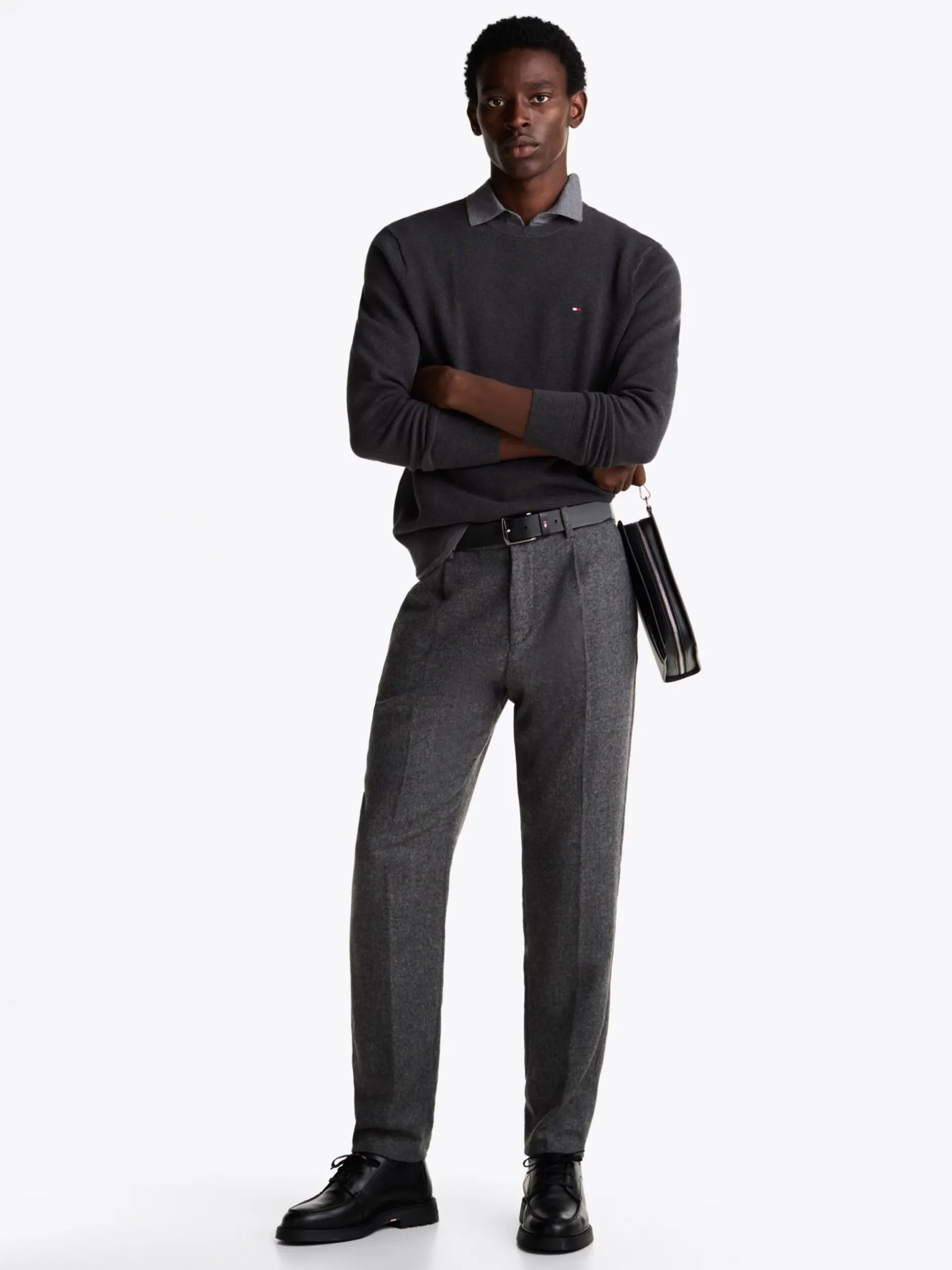 Swetry Z Okrągłym Dekoltem|Swetry*Tommy Hilfiger Sweter Z Okrągłym Dekoltem Z Dzianiny Z Fakturą DARK GREY HEATHER