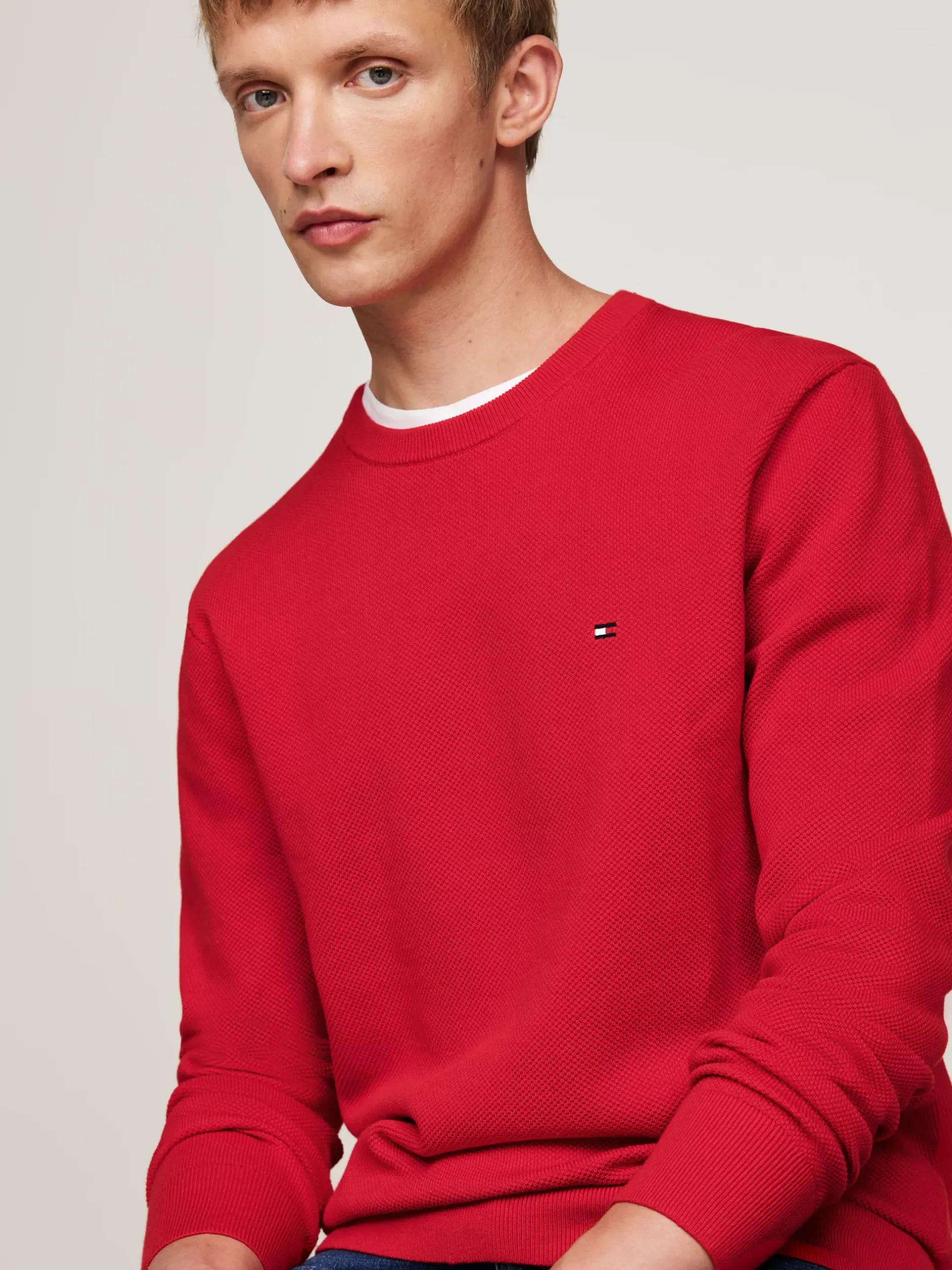 Swetry Z Okrągłym Dekoltem|Swetry*Tommy Hilfiger Sweter Z Okrągłym Dekoltem Z Dzianiny Z Fakturą PRIMARY RED