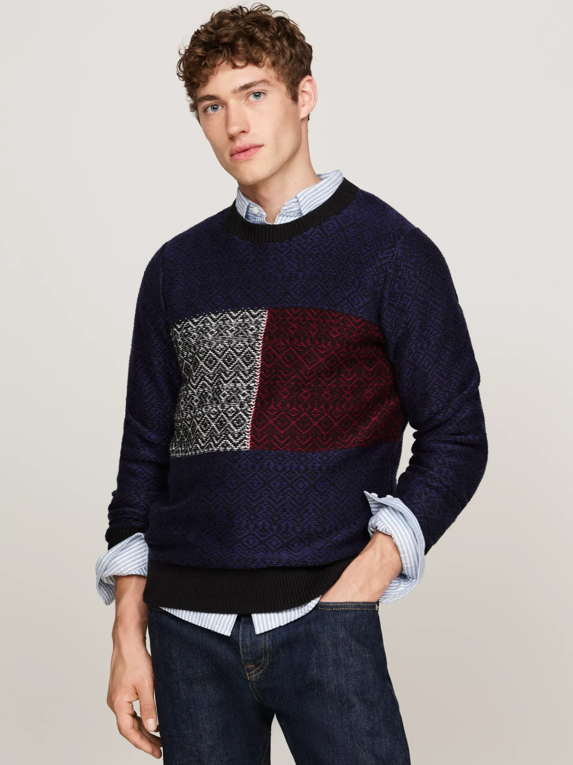 Swetry Z Okrągłym Dekoltem|Swetry*Tommy Hilfiger Sweter Z Okrągłym Dekoltem I Flagą DESERT SKY / MULTI