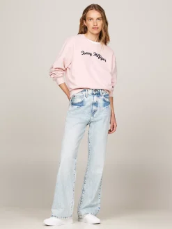 Bluzy Dresowe & Z Kapturem*Tommy Hilfiger Sweter Z Okrągłym Dekoltem I Wyhaftowanym Logo DELICATE PINK