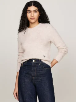 Swetry Z Okrągłym Dekoltem|Swetry*Tommy Hilfiger Sweter Z Okrągłym Dekoltem Z Wełny Z Alpaki CLASSIC BEIGE HEATHER