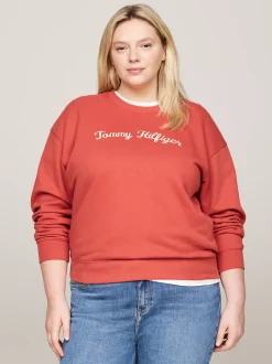 Bluzy Dresowe & Z Kapturem*Tommy Hilfiger Sweter Z Okrągłym Dekoltem Curve Z Logo TERRA RED