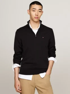 Sweter Z Zamkiem|Swetry*Tommy Hilfiger Sweter Z Półgolfem I Krótkim Zamkiem BLACK