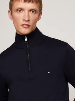 Sweter Z Zamkiem|Swetry*Tommy Hilfiger Sweter Z Półgolfem I Krótkim Zamkiem DESERT SKY