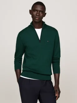 Sweter Z Zamkiem|Swetry*Tommy Hilfiger Sweter Z Półgolfem I Krótkim Zamkiem ORNAMENTAL GREEN