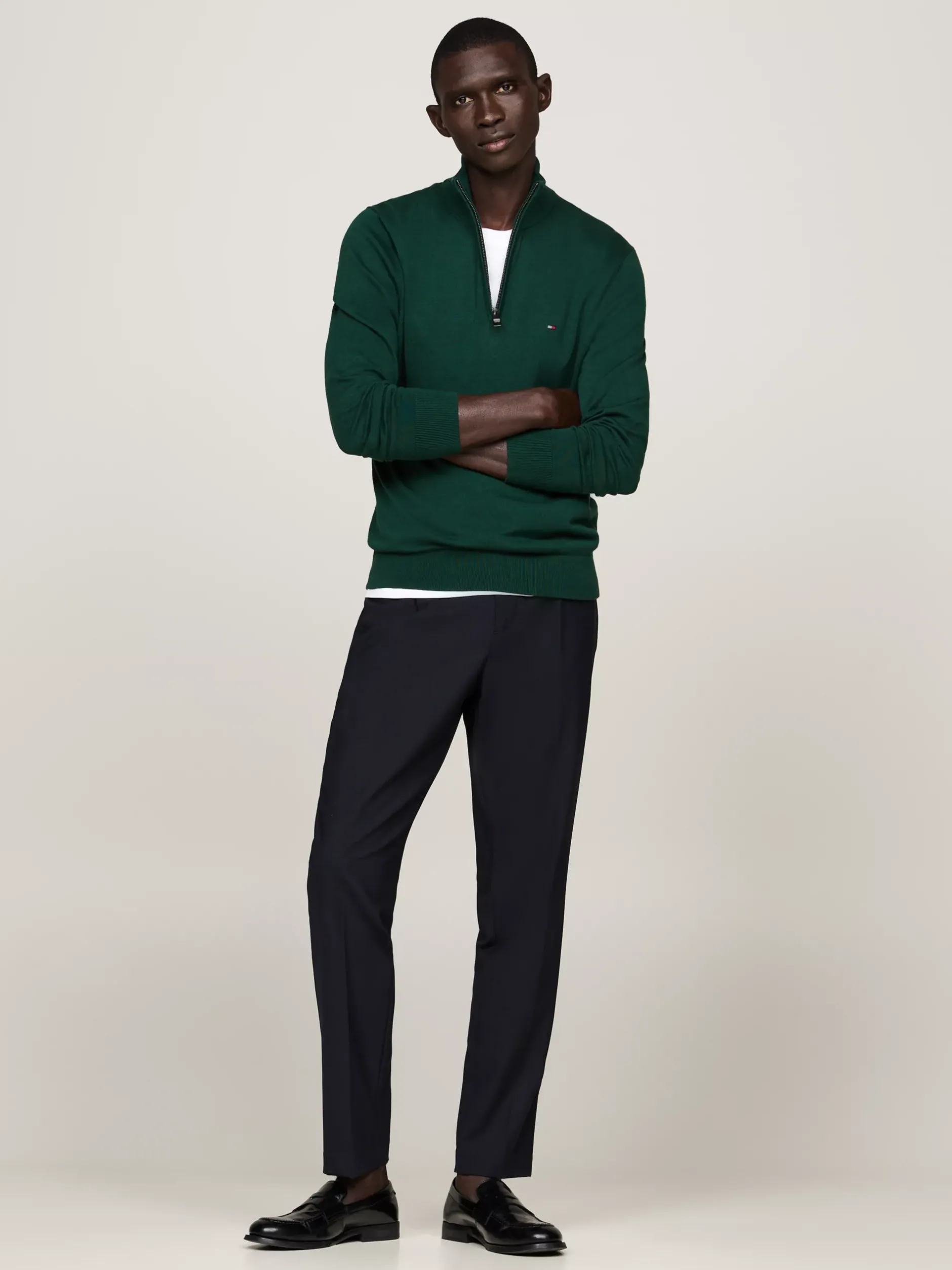 Sweter Z Zamkiem|Swetry*Tommy Hilfiger Sweter Z Półgolfem I Krótkim Zamkiem ORNAMENTAL GREEN