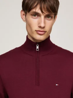 Sweter Z Zamkiem|Swetry*Tommy Hilfiger Sweter Z Półgolfem I Krótkim Zamkiem DEEP ROUGE