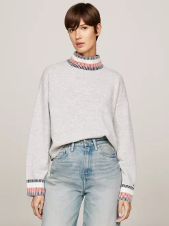 Swetry|Dzianina*Tommy Hilfiger Sweter Z Półgolfem Z Dodatkiem Kaszmiru LIGHT GREY HTR
