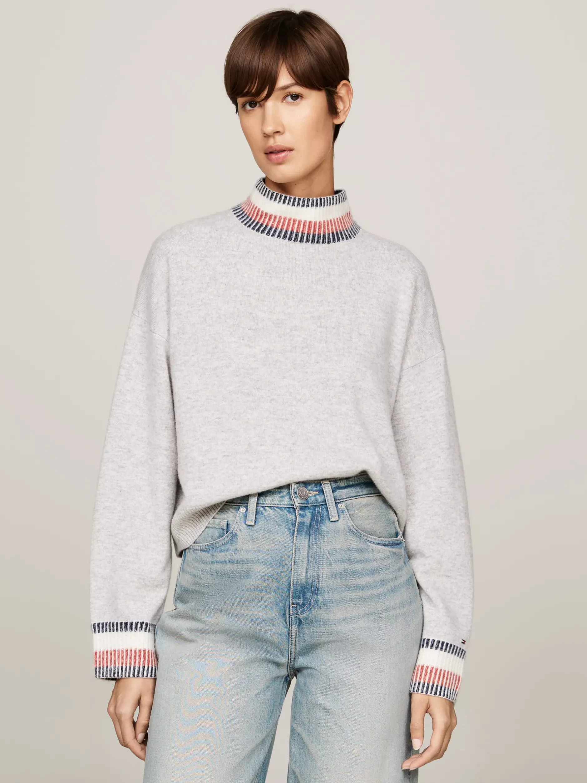 Swetry|Dzianina*Tommy Hilfiger Sweter Z Półgolfem Z Dodatkiem Kaszmiru LIGHT GREY HTR