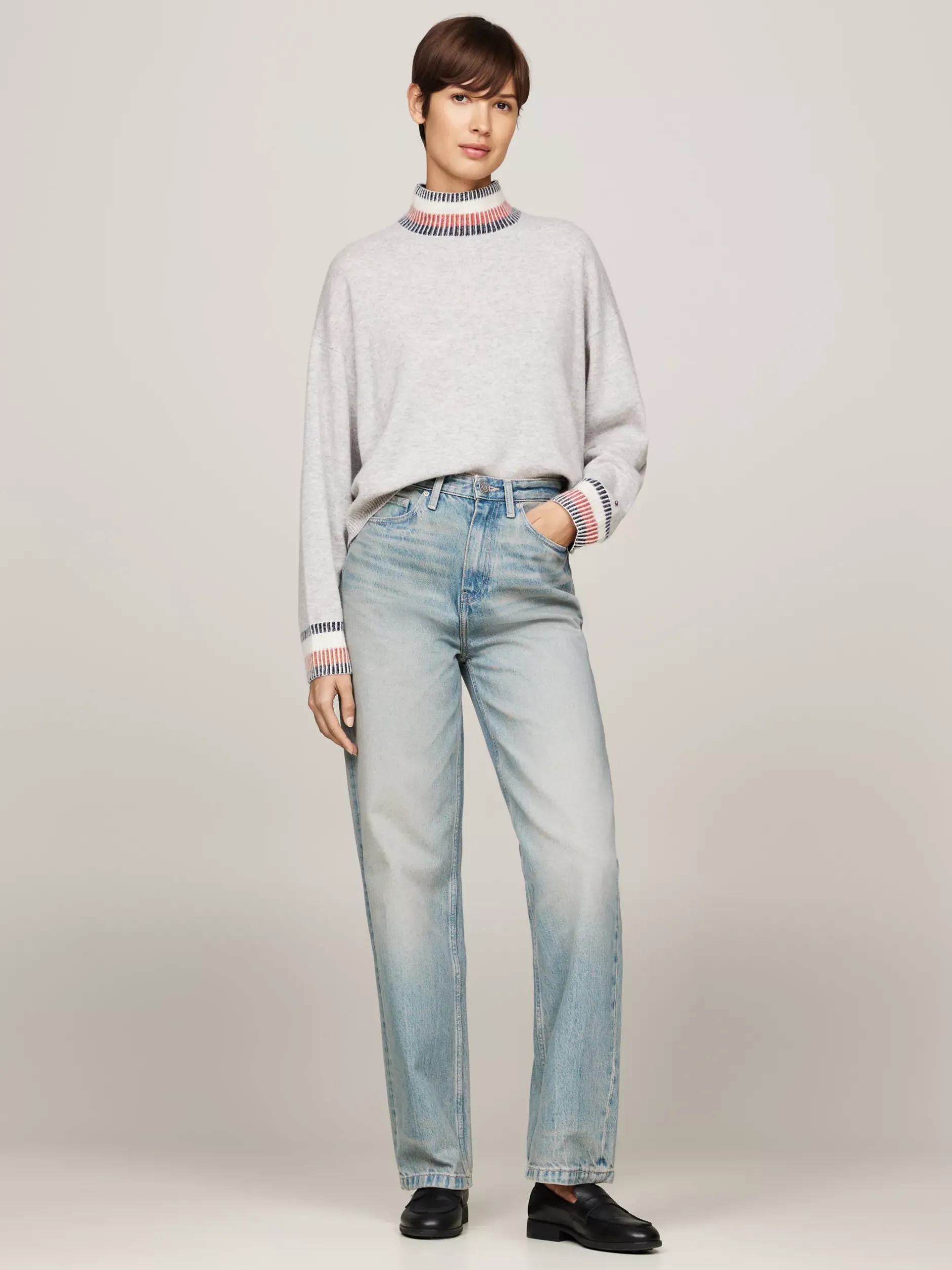 Swetry|Dzianina*Tommy Hilfiger Sweter Z Półgolfem Z Dodatkiem Kaszmiru LIGHT GREY HTR