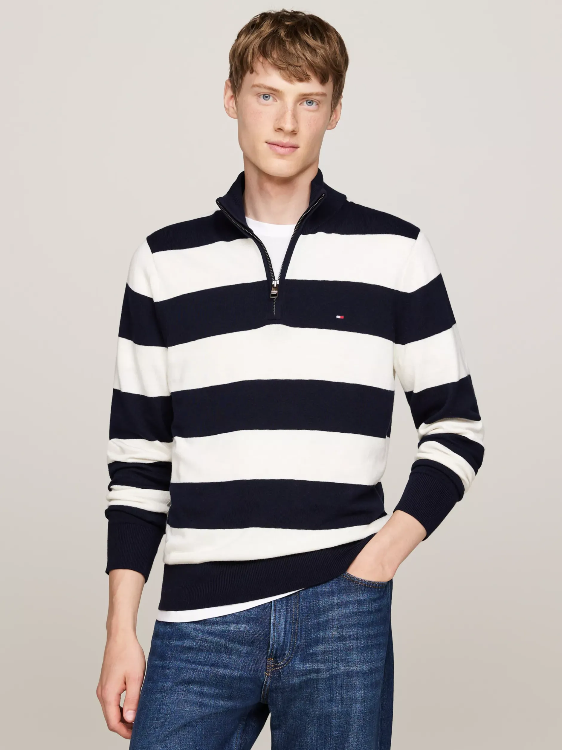 Sweter Z Zamkiem|Swetry*Tommy Hilfiger Sweter Z Półgolfem Z Domieszką Kaszmiru DESERT SKY/ IVORY