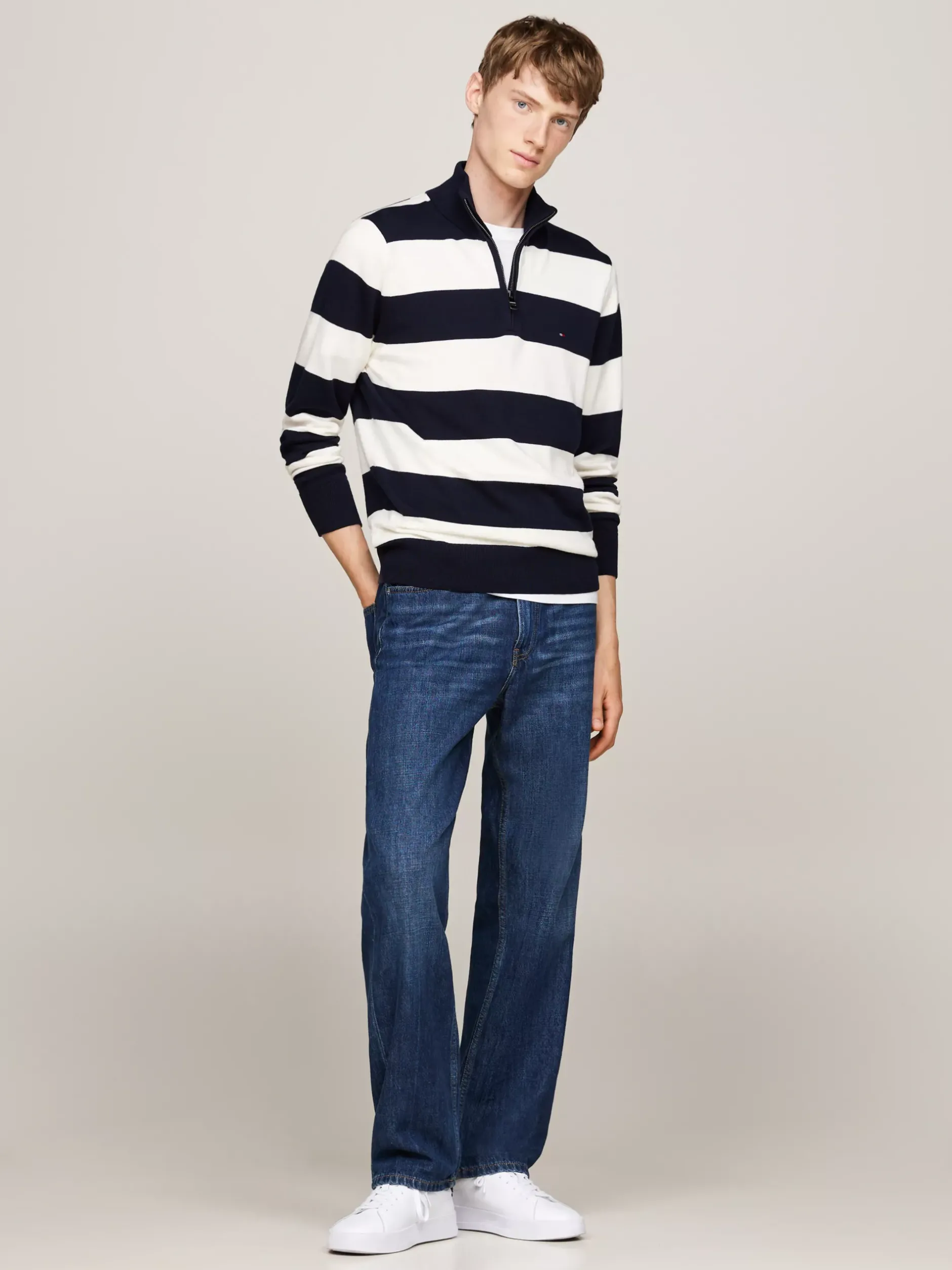 Sweter Z Zamkiem|Swetry*Tommy Hilfiger Sweter Z Półgolfem Z Domieszką Kaszmiru DESERT SKY/ IVORY