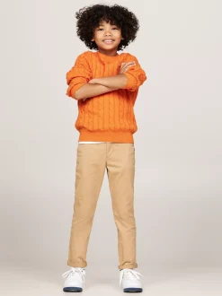 Dzianina*Tommy Hilfiger Sweter Z Warkoczowym Splotem ORANGE THUNDER