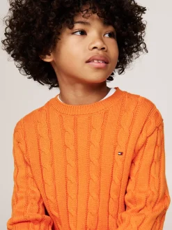 Dzianina*Tommy Hilfiger Sweter Z Warkoczowym Splotem ORANGE THUNDER