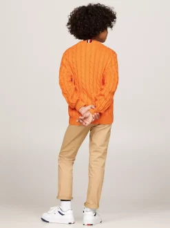 Dzianina*Tommy Hilfiger Sweter Z Warkoczowym Splotem ORANGE THUNDER