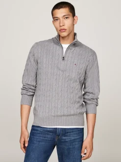 Sweter Z Zamkiem|Swetry*Tommy Hilfiger Sweter Z Warkoczowym Splotem MEDIUM GREY HEATHER