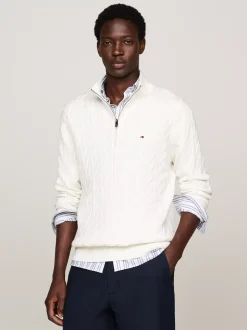 Sweter Z Zamkiem|Swetry*Tommy Hilfiger Sweter Z Warkoczowym Splotem IVORY