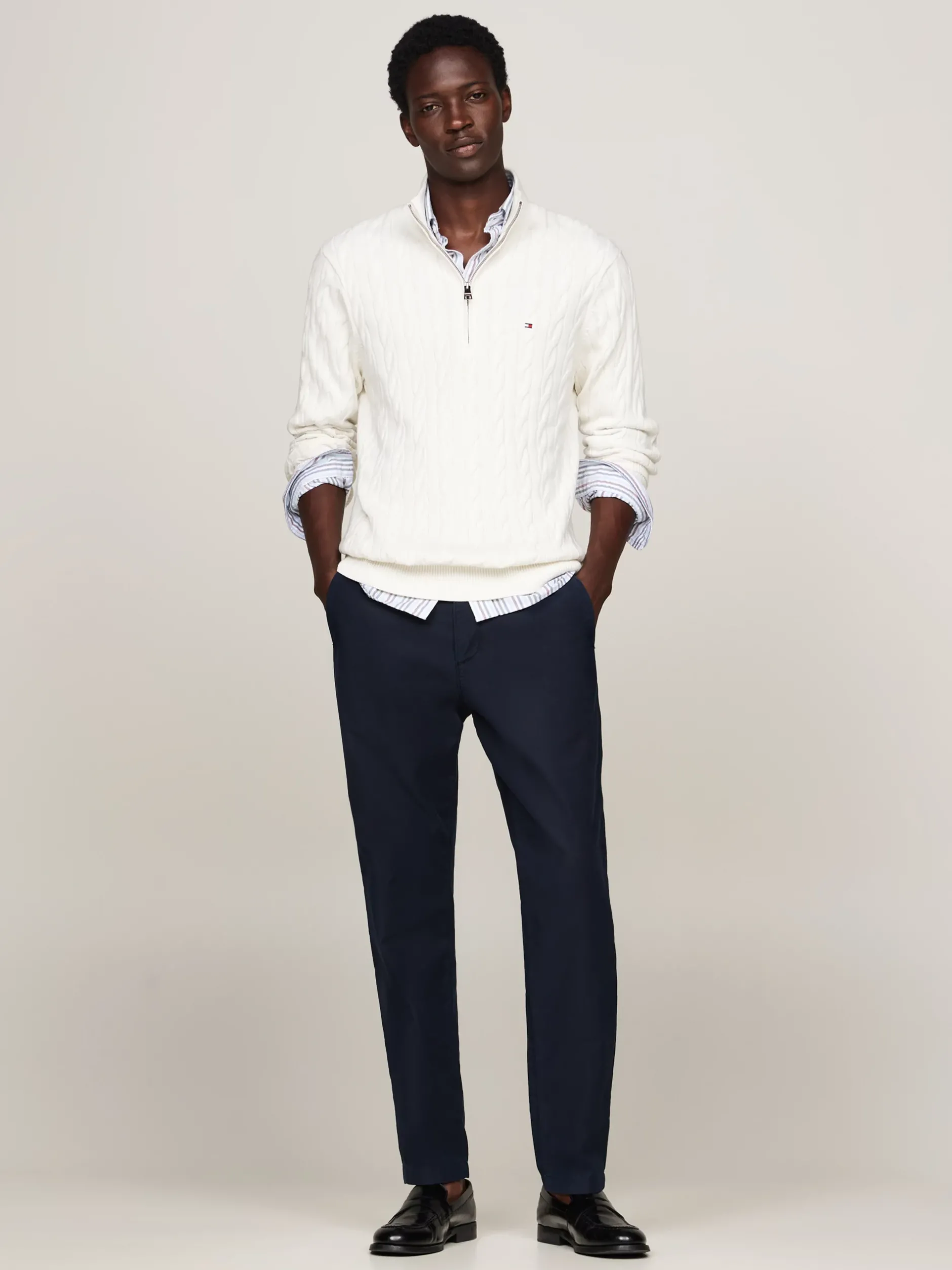 Sweter Z Zamkiem|Swetry*Tommy Hilfiger Sweter Z Warkoczowym Splotem IVORY