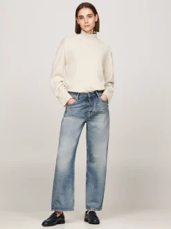 Swetry|Dzianina*Tommy Hilfiger Sweter Z Wełny Z Półgolfem CLASSIC BEIGE
