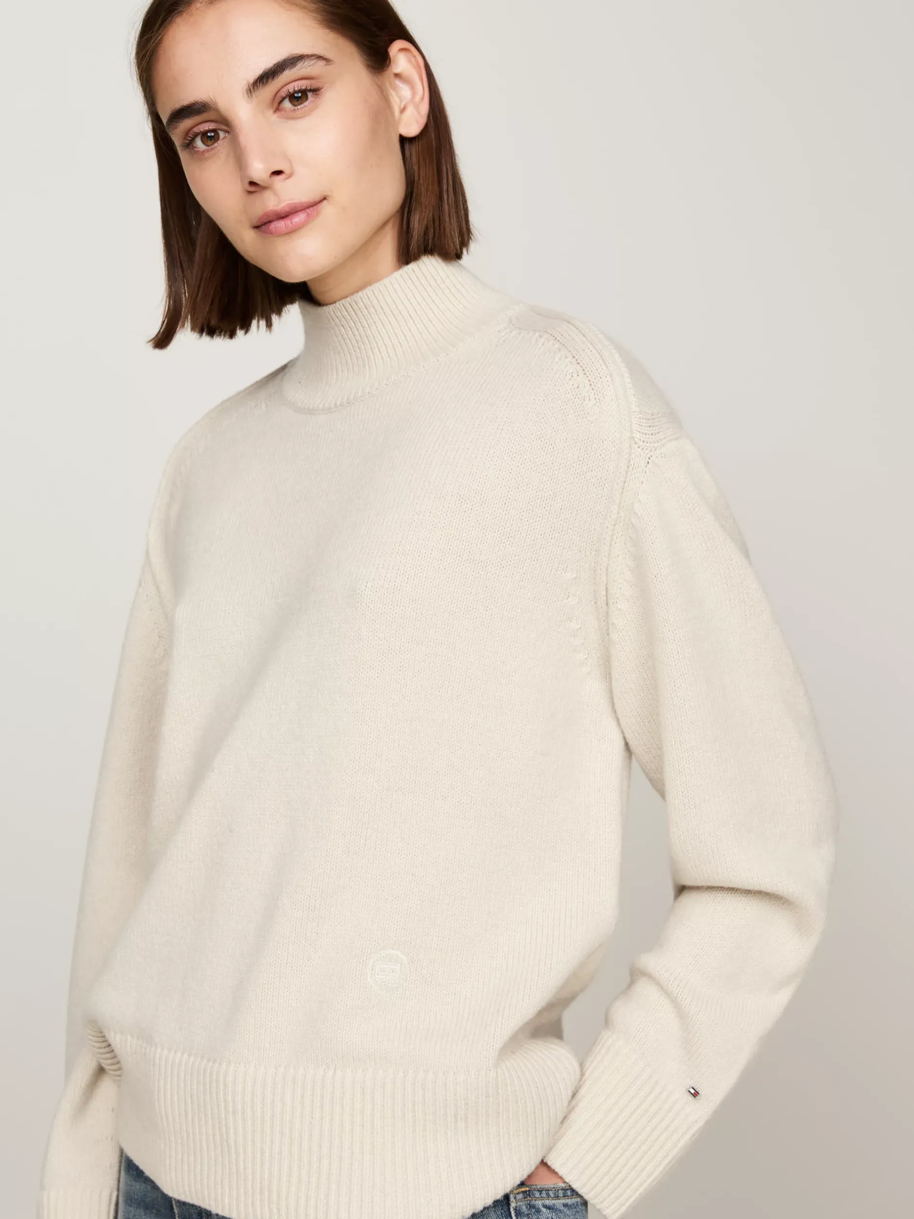 Swetry|Dzianina*Tommy Hilfiger Sweter Z Wełny Z Półgolfem CLASSIC BEIGE