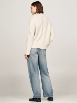 Swetry|Dzianina*Tommy Hilfiger Sweter Z Wełny Z Półgolfem CLASSIC BEIGE