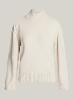 Swetry|Dzianina*Tommy Hilfiger Sweter Z Wełny Z Półgolfem CLASSIC BEIGE