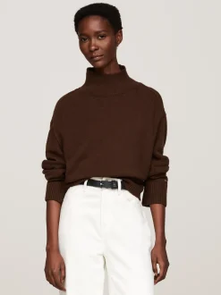 Swetry|Dzianina*Tommy Hilfiger Sweter Z Wełny Z Półgolfem LEGACY BROWN