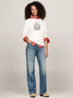 Swetry Z Okrągłym Dekoltem|Swetry*Tommy Hilfiger Sweter Z Wyhaftowanym Monogramem TH IVORY PETAL