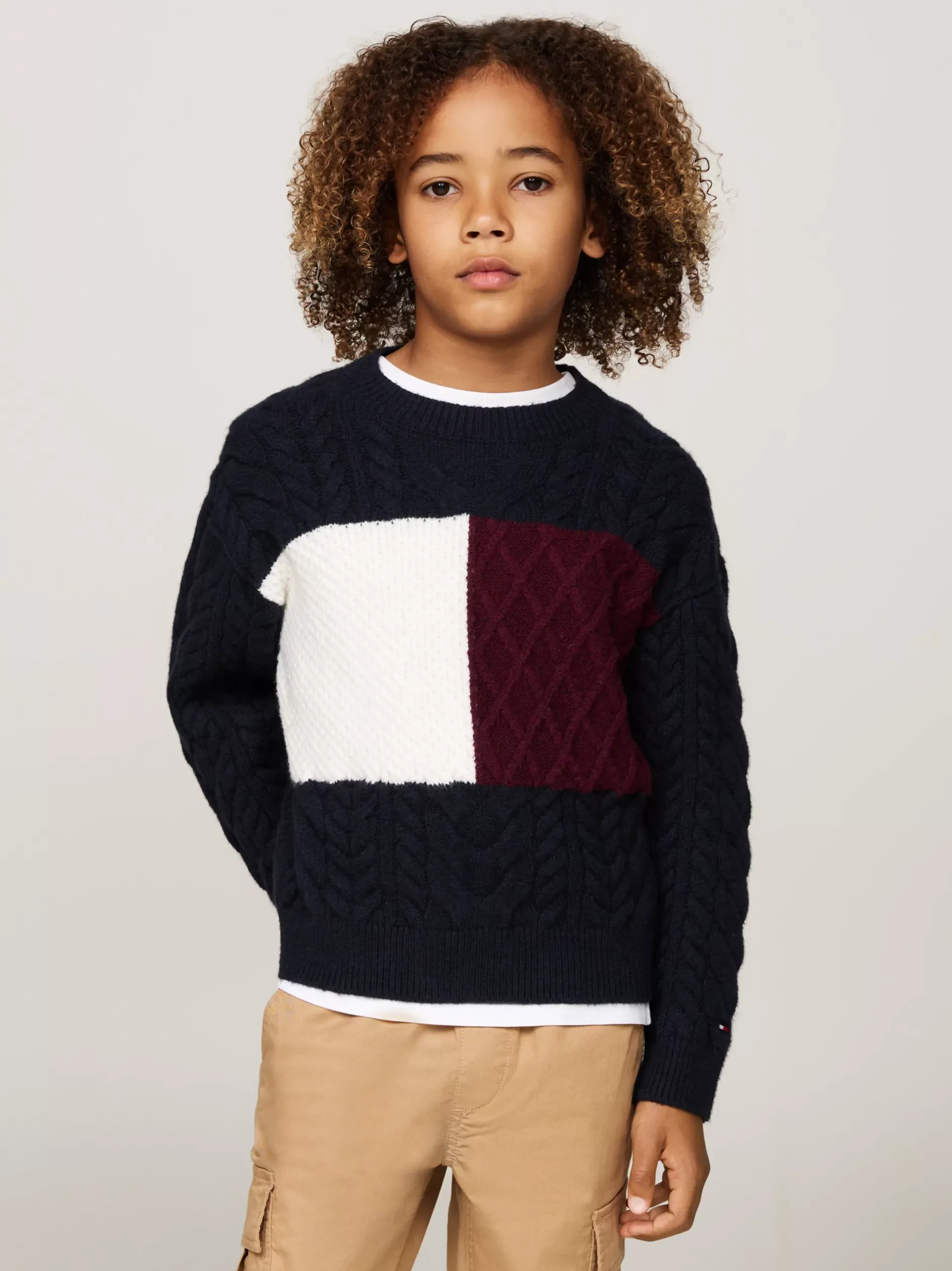 Dzianina*Tommy Hilfiger Sweter Ze Splotem Warkoczowym I Blokami Kolorów DESERT SKY