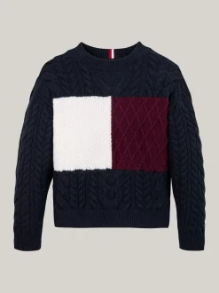 Dzianina*Tommy Hilfiger Sweter Ze Splotem Warkoczowym I Blokami Kolorów DESERT SKY