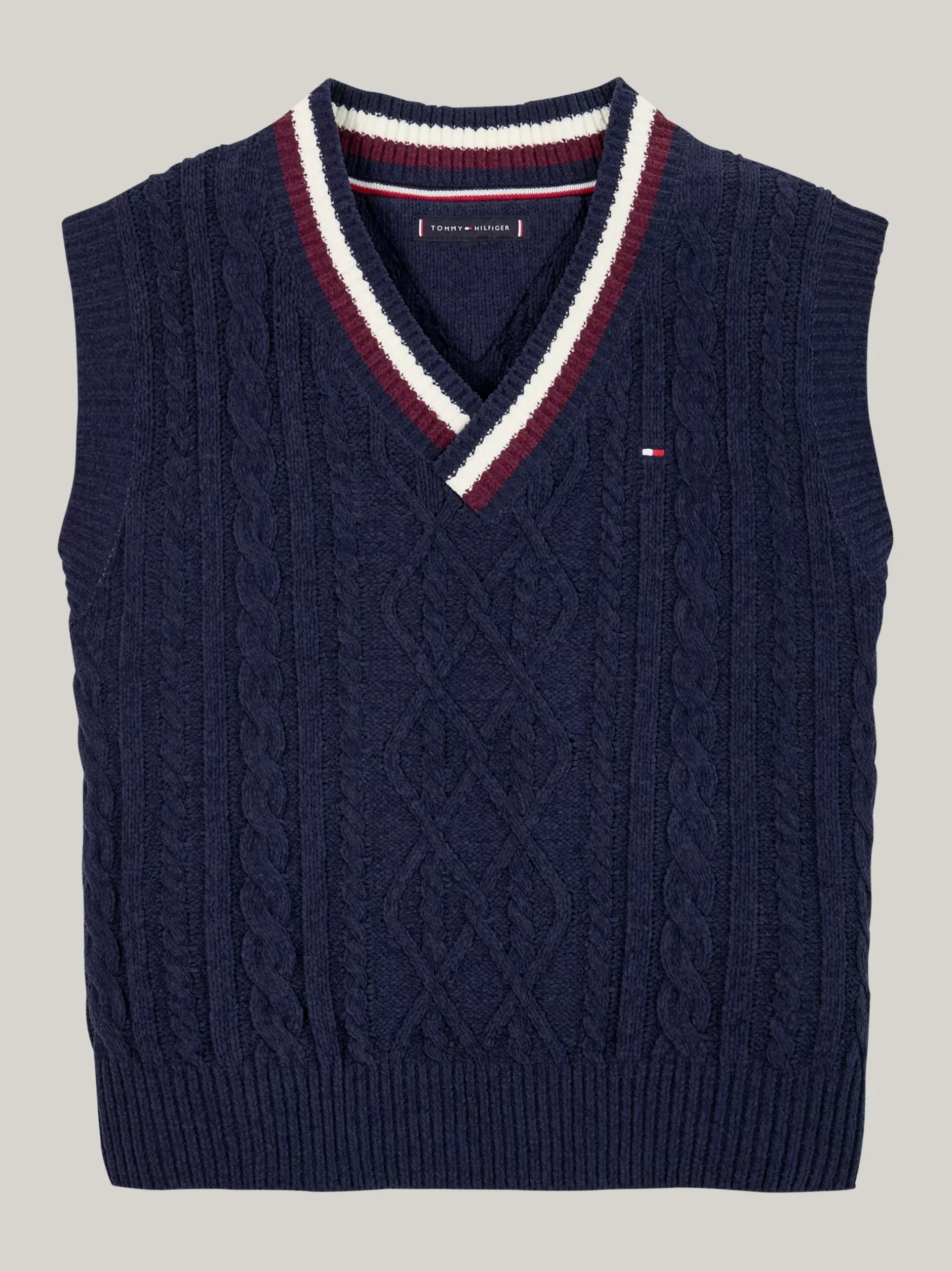 Dzianina*Tommy Hilfiger Sygnowany Bezrękawnik Ze Splotem Warkoczowym DESERT SKY