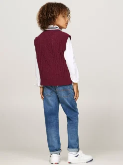 Dzianina*Tommy Hilfiger Sygnowany Bezrękawnik Ze Splotem Warkoczowym DEEP ROUGE