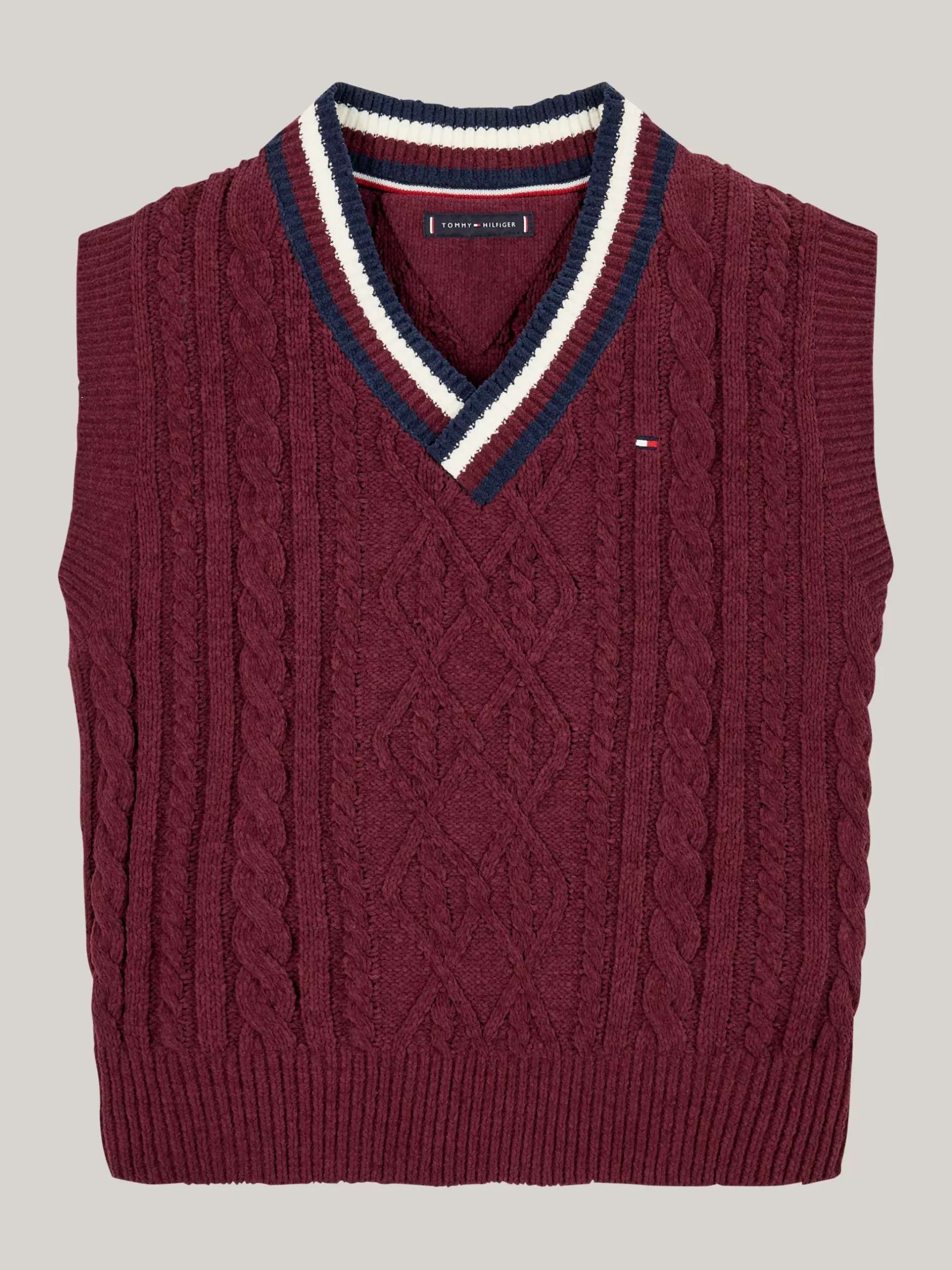 Dzianina*Tommy Hilfiger Sygnowany Bezrękawnik Ze Splotem Warkoczowym DEEP ROUGE