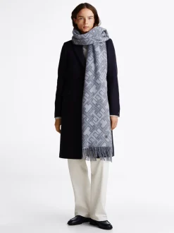 Szaliki|Szaliki*Tommy Hilfiger Szal Z Czystej Wełny Z Monogramem TH MID GREY MELANGE