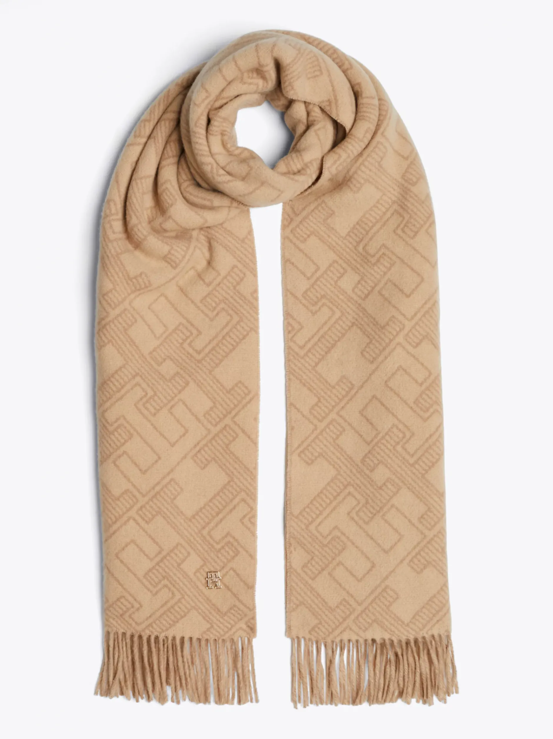 Szaliki|Szaliki*Tommy Hilfiger Szal Z Czystej Wełny Z Monogramem TH CAMEL