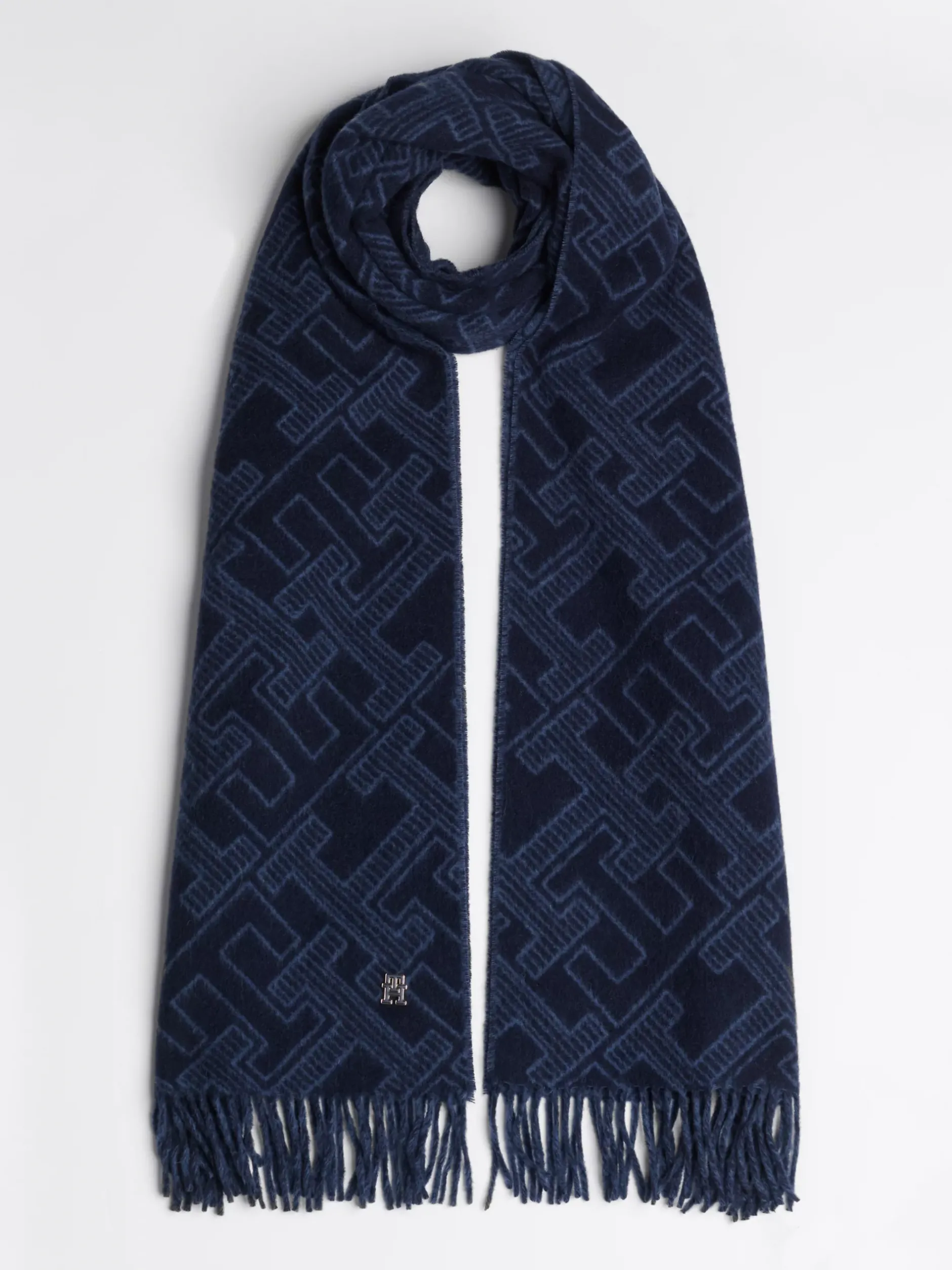 Szaliki|Szaliki*Tommy Hilfiger Szal Z Czystej Wełny Z Monogramem TH SPACE BLUE