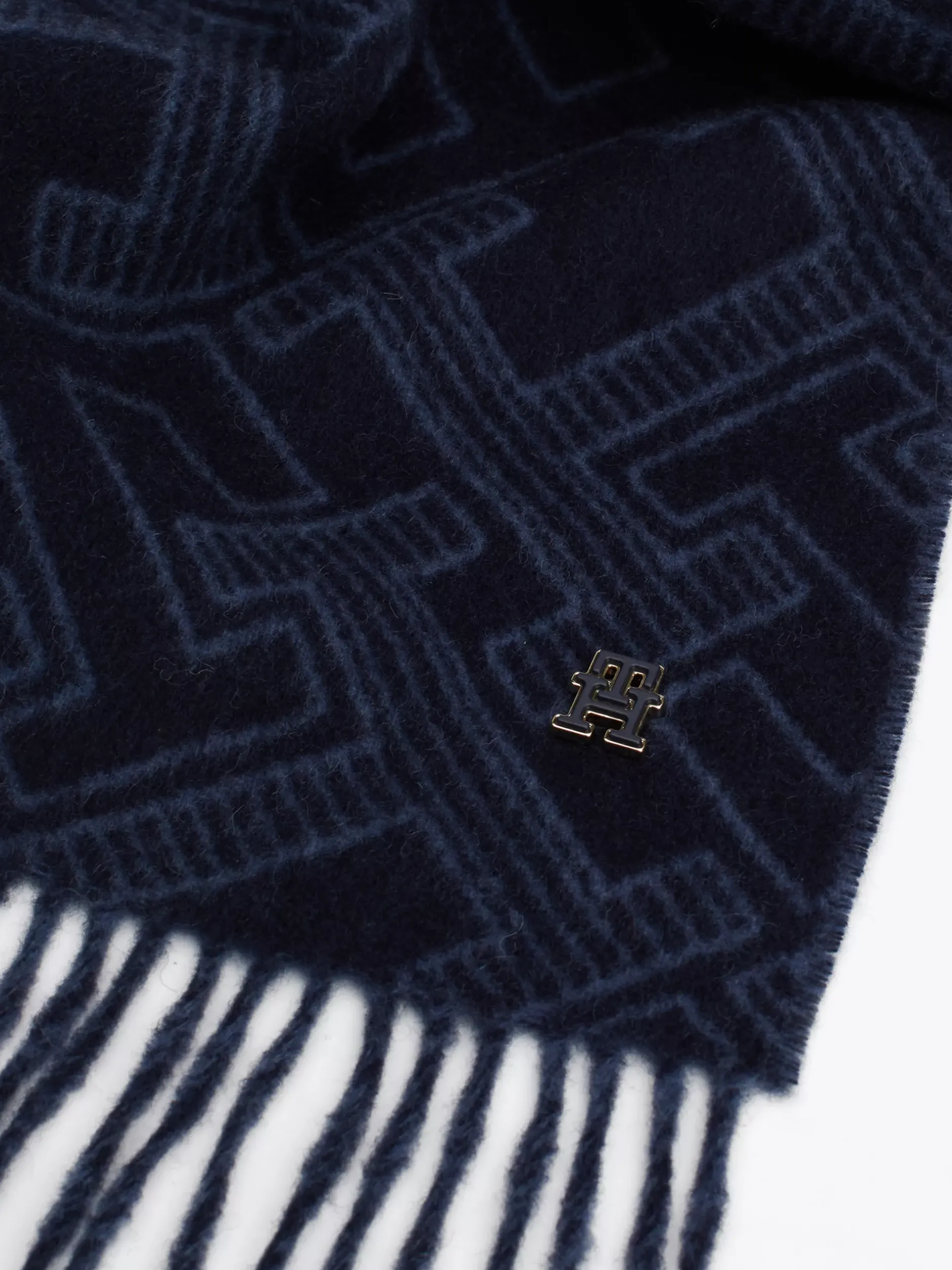 Szaliki|Szaliki*Tommy Hilfiger Szal Z Czystej Wełny Z Monogramem TH SPACE BLUE