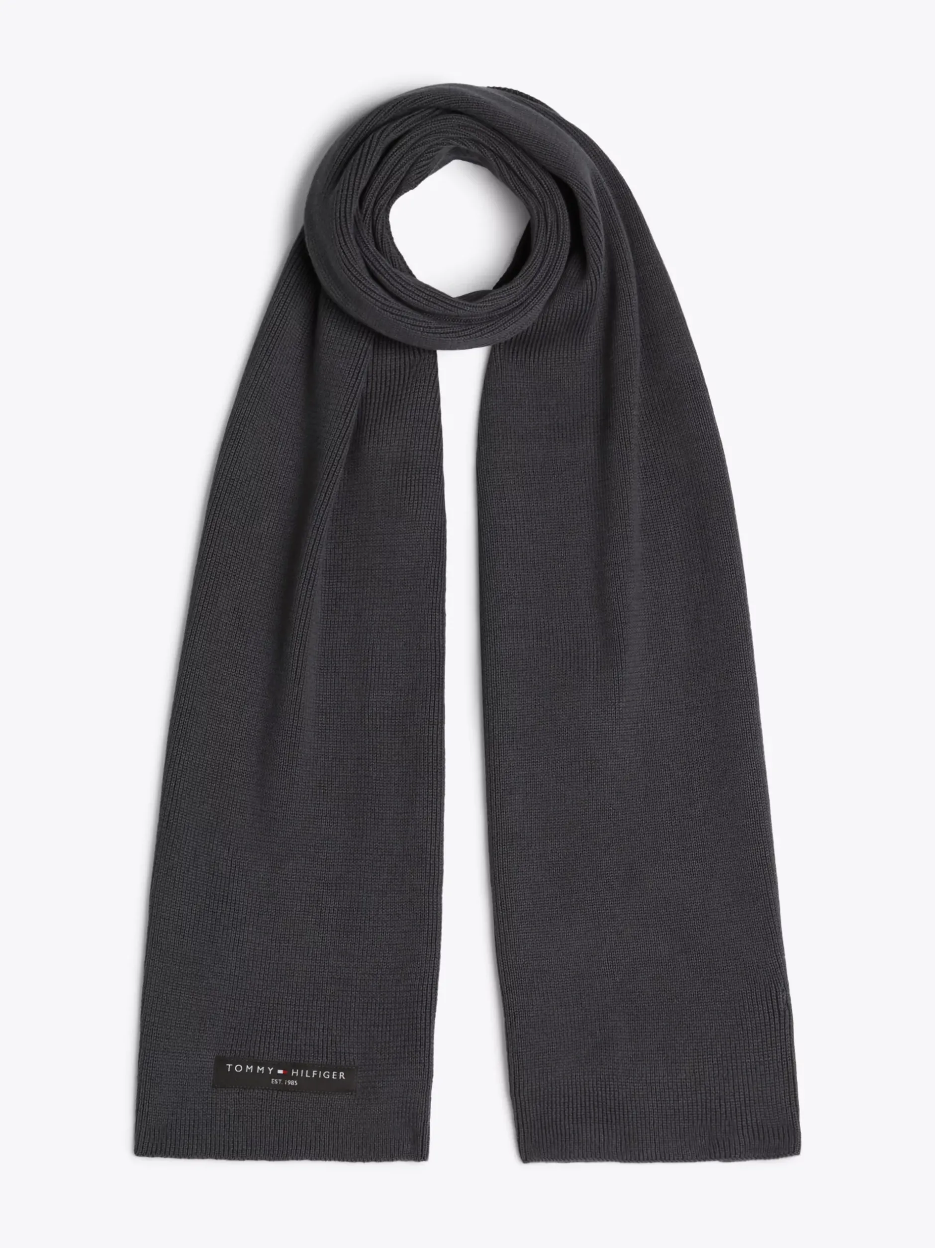 Czapki I Szaliki*Tommy Hilfiger Szalik Z Dzianiny O Drobnym Splocie DARK GREY