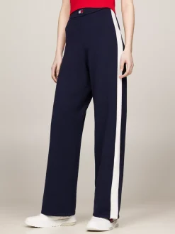 Spodnie*Tommy Hilfiger Szerokie Dzianinowe Joggery Z Naszywką DARK NIGHT NAVY