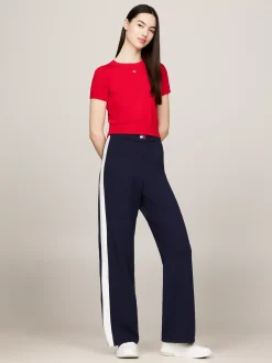 Spodnie*Tommy Hilfiger Szerokie Dzianinowe Joggery Z Naszywką DARK NIGHT NAVY