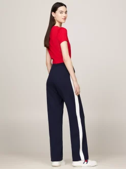 Spodnie*Tommy Hilfiger Szerokie Dzianinowe Joggery Z Naszywką DARK NIGHT NAVY