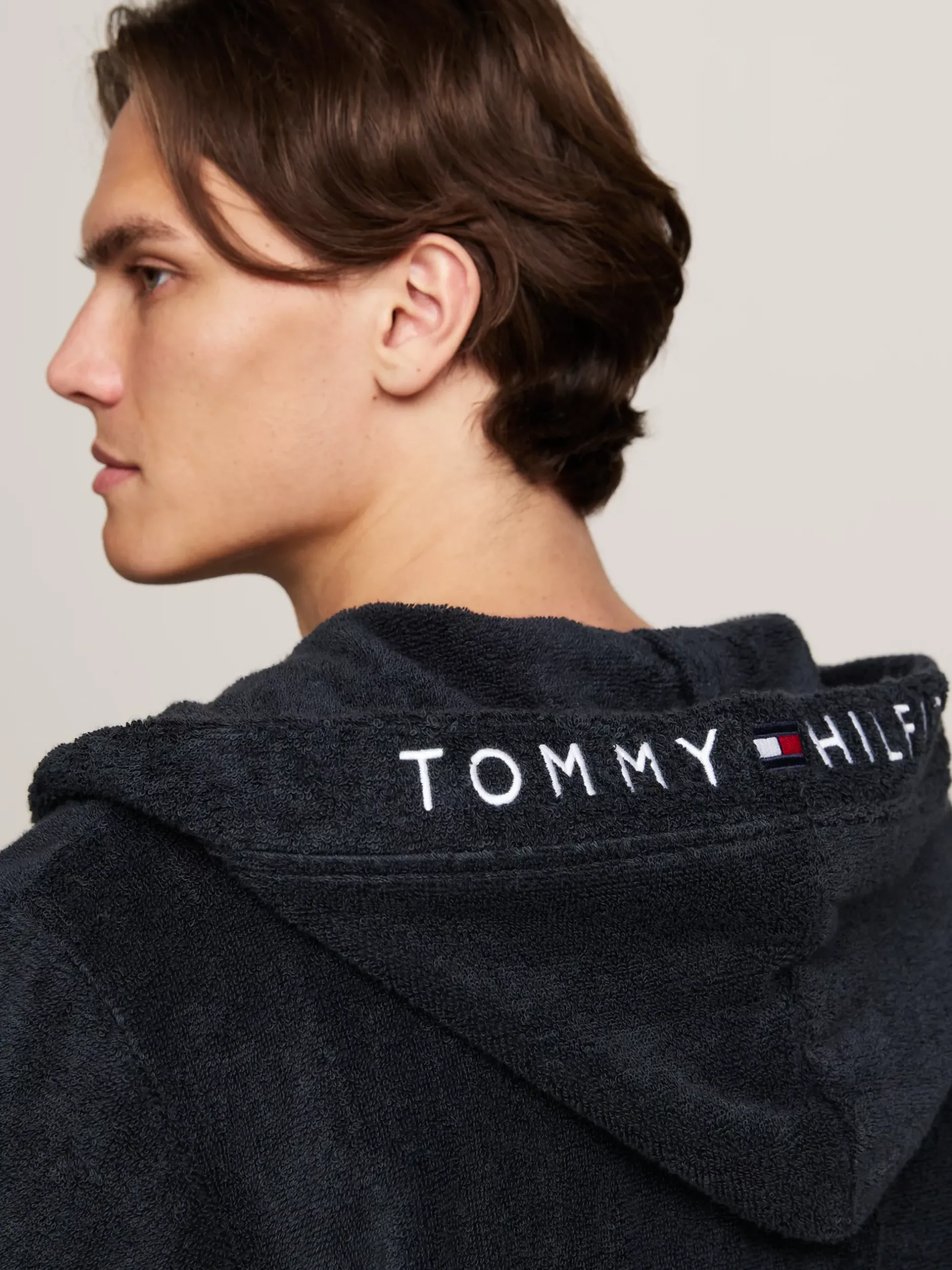 Stroje Domowe*Tommy Hilfiger Szlafrok TH Original Z Kapturem DESERT SKY