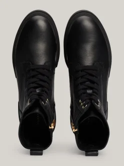 Sznurowane Botki|Botki*Tommy Hilfiger Sznurowane Botki Skórzane Nad Kostkę BLACK