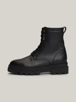 Sznurowane Botki|Botki*Tommy Hilfiger Sznurowane Botki Skórzane Nad Kostkę BLACK