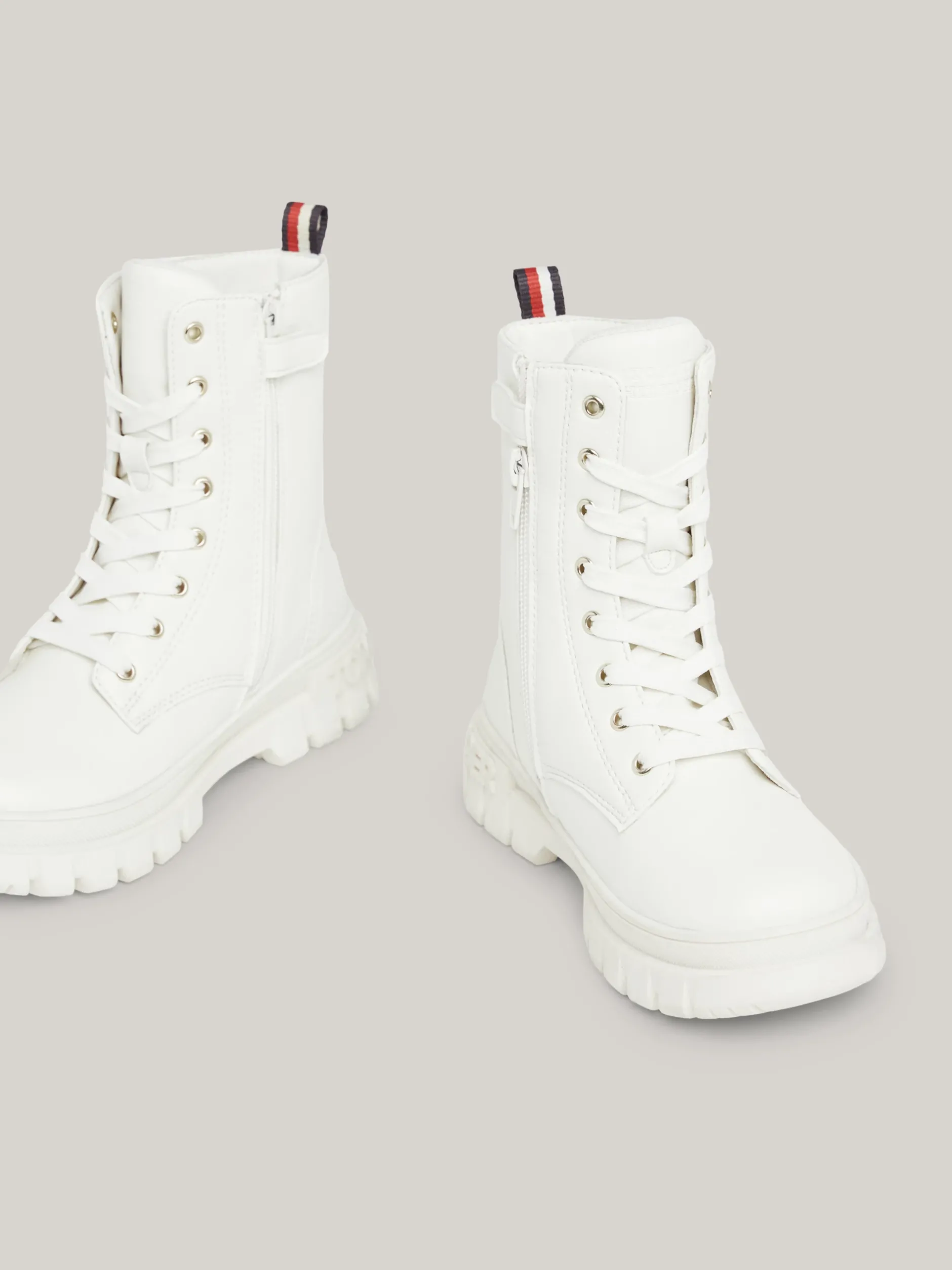 Obuwie I Akcesoria*Tommy Hilfiger Sznurowane Botki Typu Biker Na Grubej Podeszwie IVORY