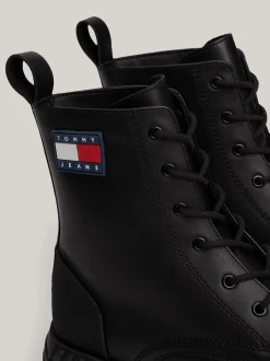 Buty Sznurowane|Buty*Tommy Hilfiger Sznurowane Botki Ze Skóry Z Grubą Podeszwą BLACK