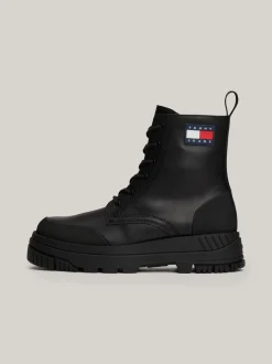 Buty Sznurowane|Buty*Tommy Hilfiger Sznurowane Botki Ze Skóry Z Grubą Podeszwą BLACK