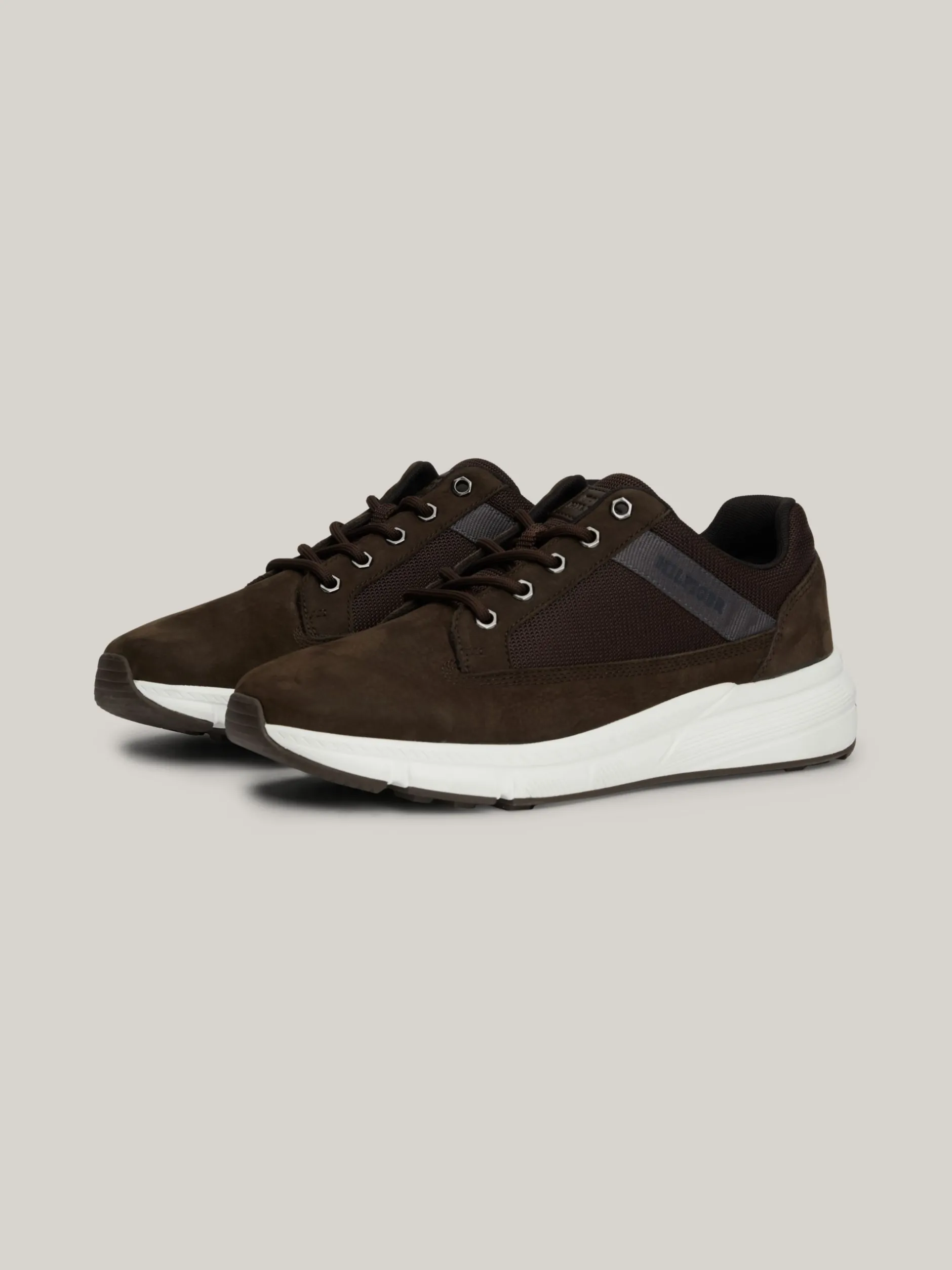 Sneakersy*Tommy Hilfiger Sznurowane Buty Hybrydowe Ze Skóry DARK COFFEE