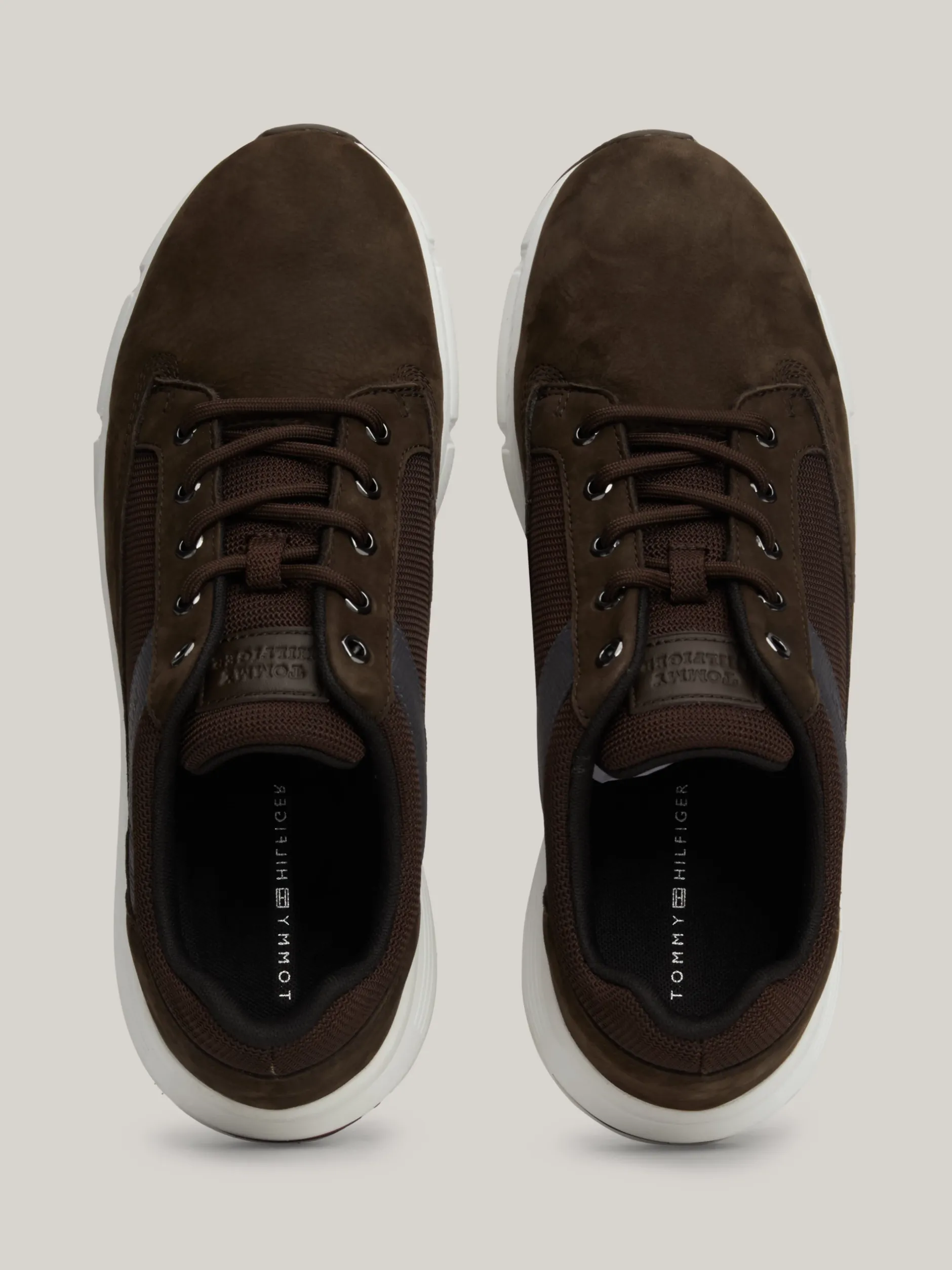 Sneakersy*Tommy Hilfiger Sznurowane Buty Hybrydowe Ze Skóry DARK COFFEE